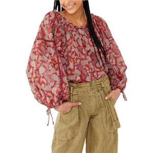 FREE PEOPLE Red Vintage Combo Sundown Bodysuit -‎ NWT